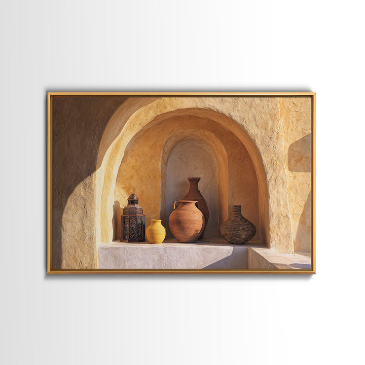 Architectural Archway in Warm Mediterranean Light Framed Canvas Print, Art, Wall Art for Mom, Living Room Decor, Oil Painting, ART-3x2-74