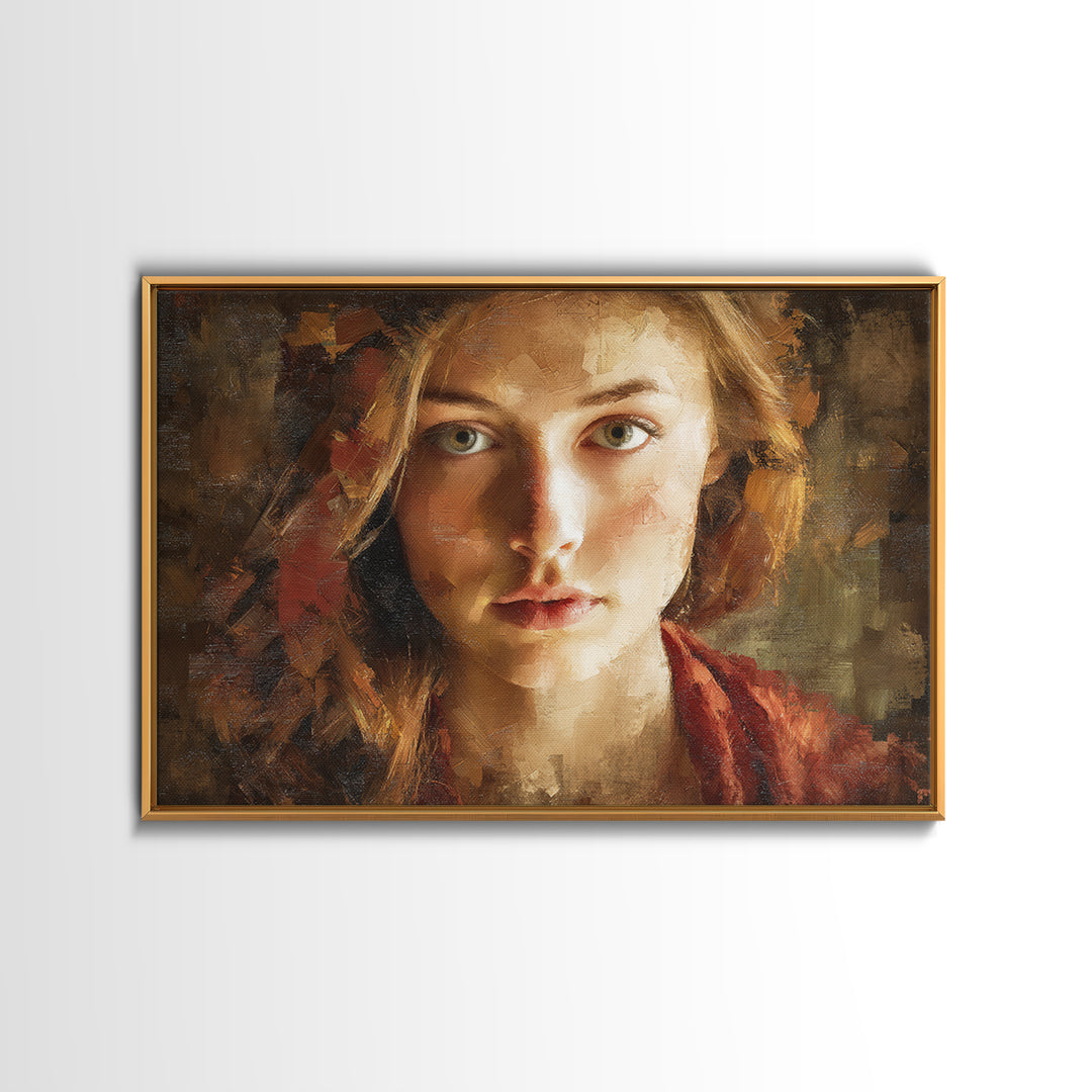 Expressive Portrait with Dramatic Light and Textured Framed Canvas Print, Art, Art Prints, Living Room Decor, Fine Art, ART-3x2-8
