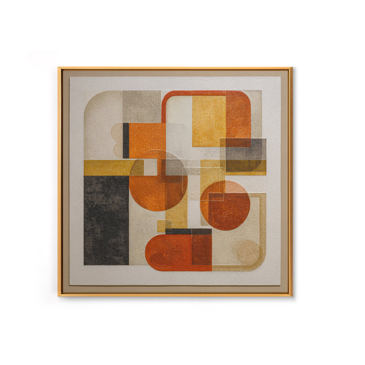 Bold Mid Century Geometric Forms Framed Canvas Print, Above Sofa Art, Botanical Wall Art, Living Room Decor, Abstract Art, ASA-1x1-100