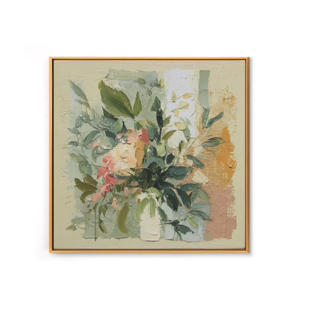 Large Botanical Leaves Framed Canvas Print, Above Sofa Art, 3 Piece Wall Art, Living Room Decor, Oil Painting, Statement, ASA-1x1-21