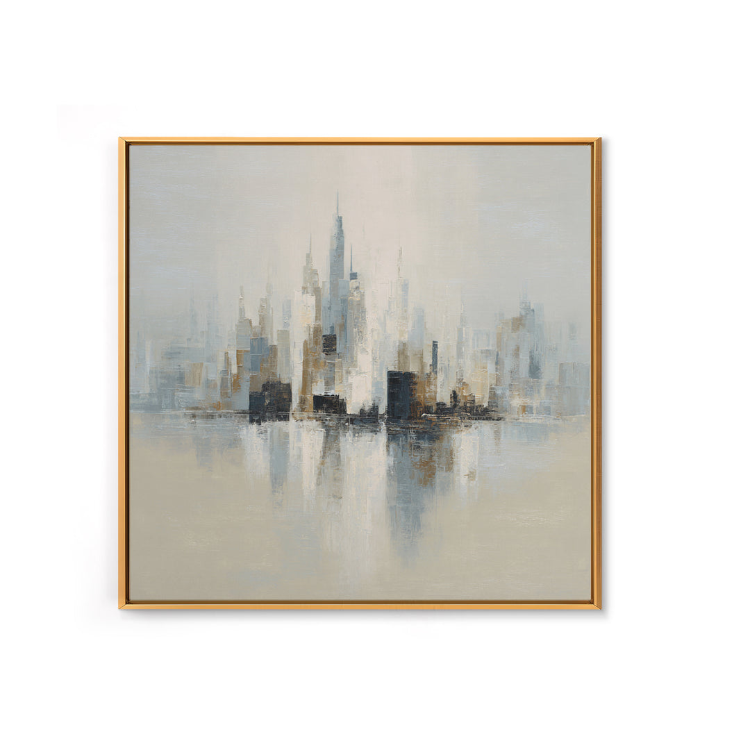 Quiet City Skyline Reduced to Elegant Shapes Canvas Print, Above Sofa Art, Oversized Wall Art, Living Room Decor, Statement, ASA-1x1-22