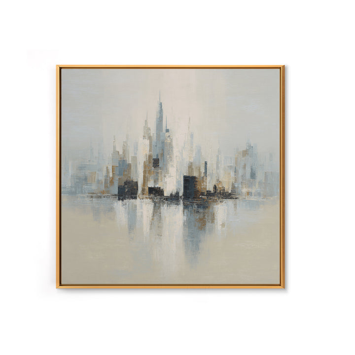 Quiet City Skyline Reduced to Elegant Shapes Canvas Print, Above Sofa Art, Oversized Wall Art, Living Room Decor, Statement, ASA-1x1-22