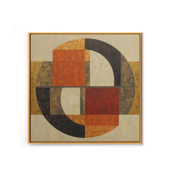 Bold Mid Century Geometric Forms Framed Canvas Print, Above Sofa Art, Textured Wall Art, Living Room Decor, Fine Art, Statement, ASA-1x1-28