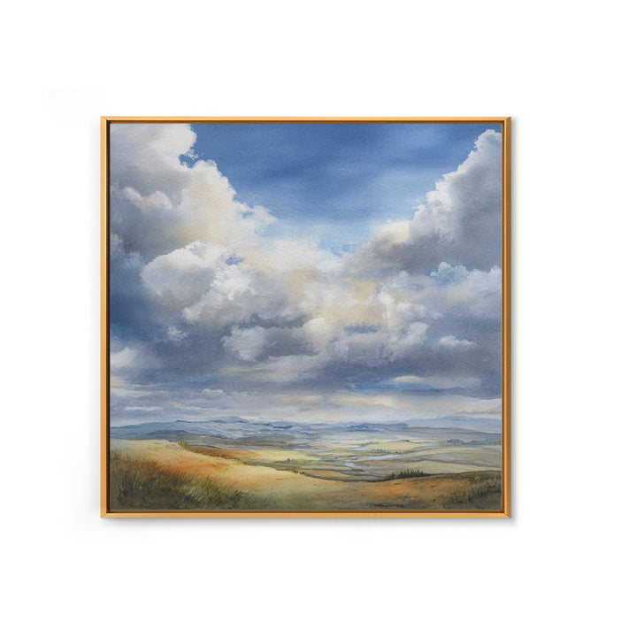 Dramatic Cloudscape over a Distant Valley Canvas Print, Above Sofa Art, Bauhaus Print, Living Room Decor, Statement, ASA-1x1-29