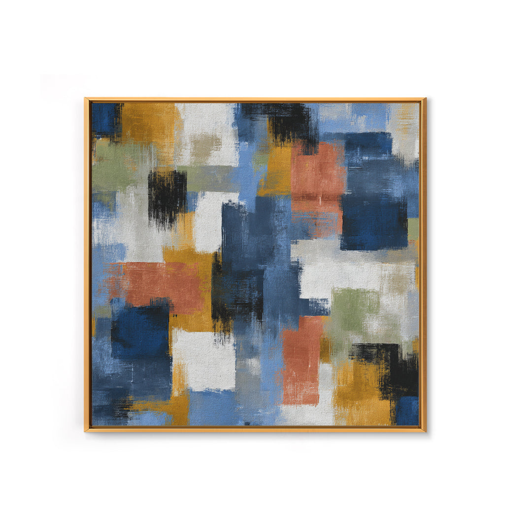 Bold Navy and Ivory Abstract Brushwork Framed Canvas Print, Above Sofa Art, Living Room Wall Art, Living Room Decor, Statement, ASA-1x1-42