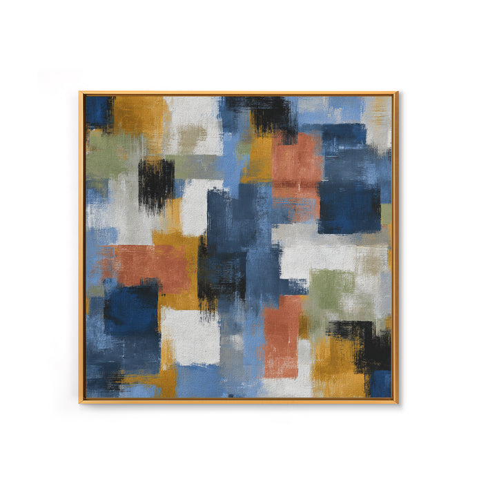 Bold Navy and Ivory Abstract Brushwork Framed Canvas Print, Above Sofa Art, Living Room Wall Art, Living Room Decor, Statement, ASA-1x1-42