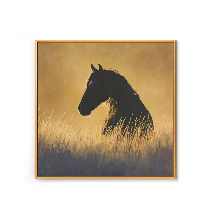 Statement Horse Silhouette Framed Canvas Print, Above Sofa Art, Japandi Wall Art, Living Room Decor, Oil Painting, Statement, ASA-1x1-61