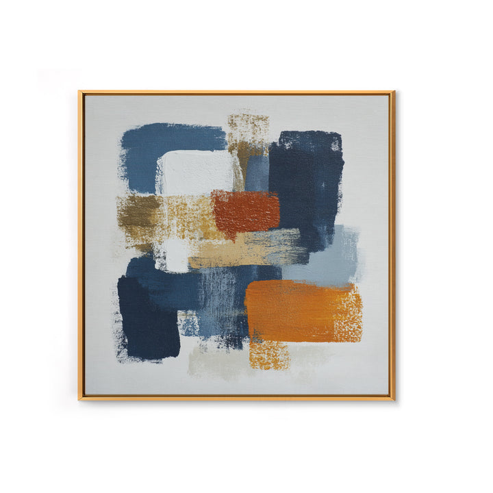 Bold Navy and Ivory Abstract Brushwork Framed Canvas Print, Above Sofa Art, Living Room Wall Art, Living Room Decor, Statement, ASA-1x1-66