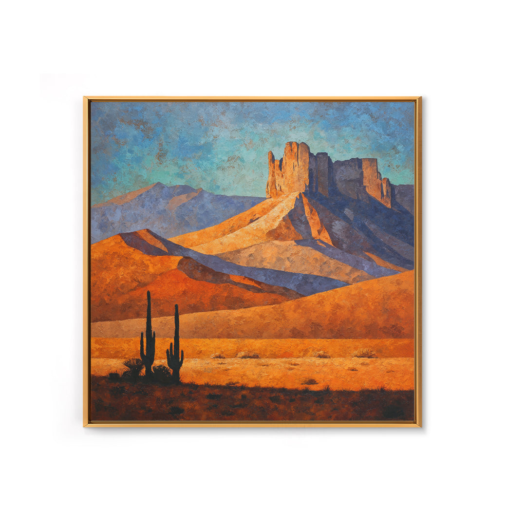 Desert Mesa Panorama Framed Canvas Print, Above Sofa Art, Above Bed Decor, Living Room Decor, Oil Painting, Statement, ASA-1x1-68