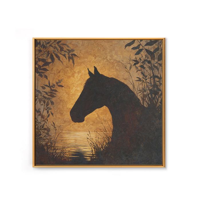 Statement Horse Silhouette Canvas Print, Above Sofa Art, Botanical Wall Art, Living Room Decor, Fine Art, Statement, ASA-1x1-85