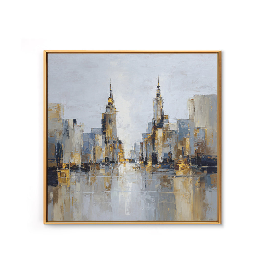 Quiet City Skyline Reduced to Elegant Shapes Canvas Print, Above Sofa Art, Floral Wall Art, Living Room Decor, Abstract Art, ASA-1x1-94