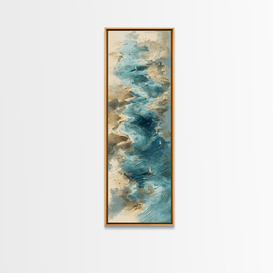 Panoramic Coastal Shoreline from an Aerial View Canvas Print, Above Sofa Art, Statement Artwork, Living Room Decor, Statement, ASA-1x3-15