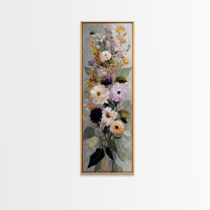 Large Expressive Floral Bouquet Canvas Print, Above Sofa Art, Above Bed Decor, Living Room Decor, Oil Painting, Statement, ASA-1x3-18