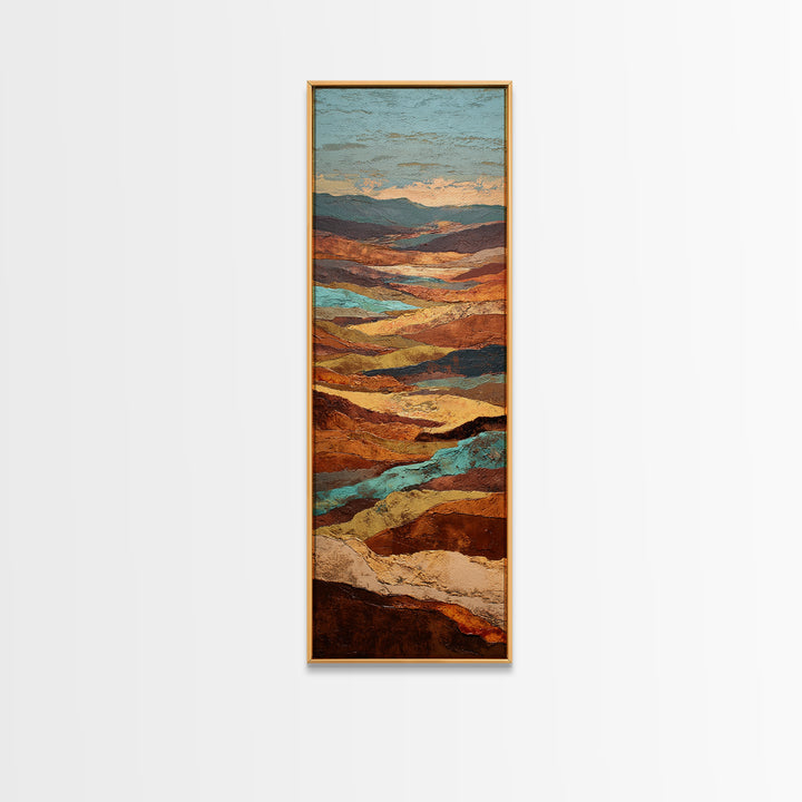 Abstract Canyon Landscape Framed Canvas Print, Above Sofa Art, Boho Decor, Living Room Decor, Oil Painting, Statement, ASA-1x3-19