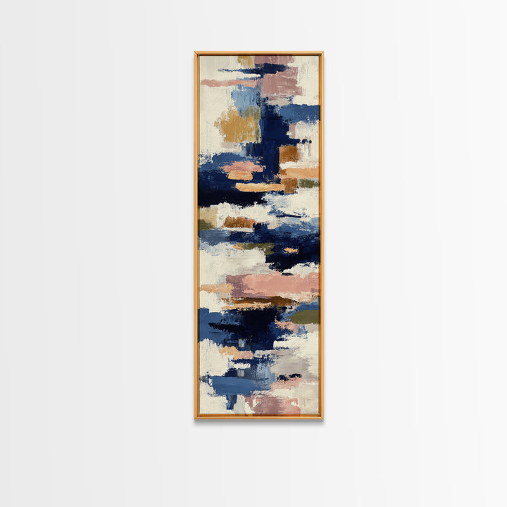 Bold Navy and Ivory Abstract Brushwork Framed Canvas Print, Above Sofa Art, Bedroom Wall Art, Living Room Decor, Abstract Art, ASA-1x3-30
