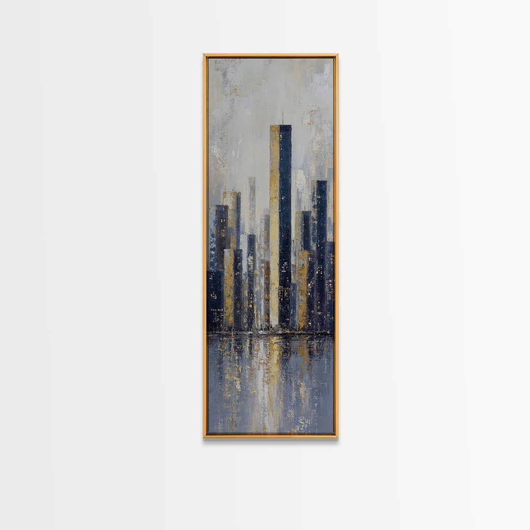 Quiet City Skyline Reduced to Elegant Shapes Canvas Print, Above Sofa Art, 3 Piece Wall Art, Living Room Decor, Statement, ASA-1x3-34