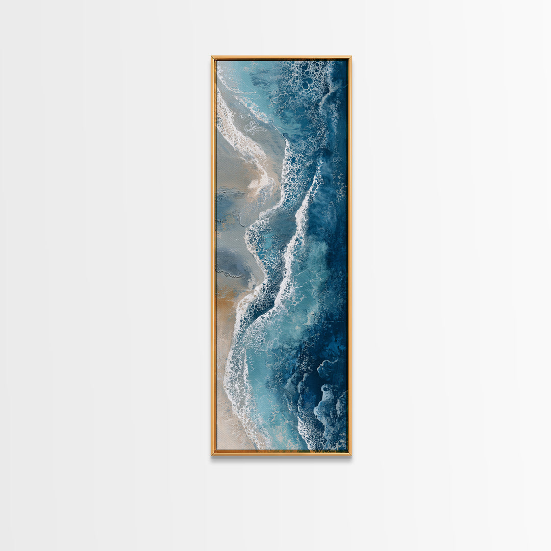 Panoramic Coastal Shoreline from an Aerial View Canvas Print, Above Sofa Art, Textured Painting, Living Room Decor, Statement, ASA-1x3-39