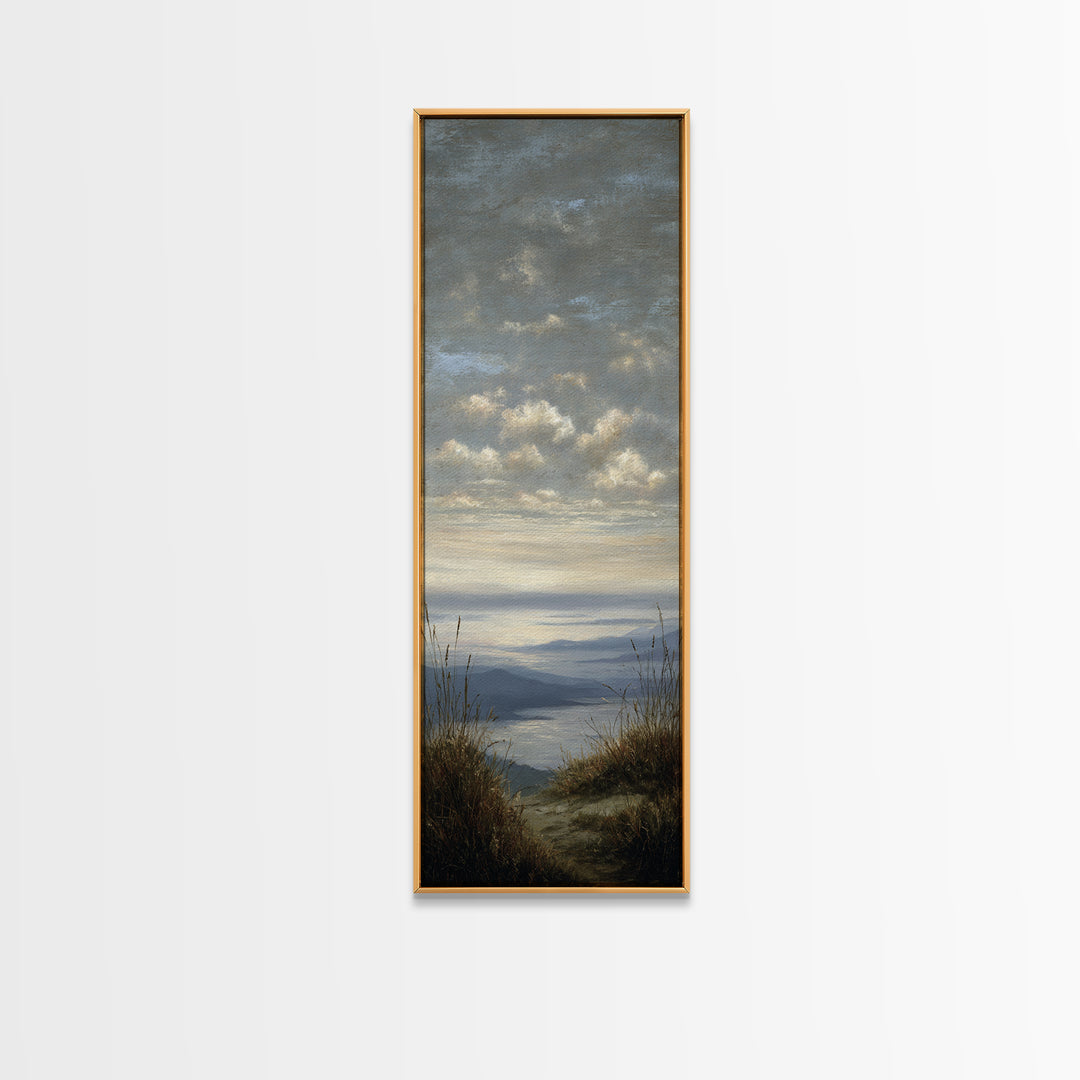 Dramatic Cloudscape over a Distant Valley Canvas Print, Above Sofa Art, Boho Wall Art, Living Room Decor, Watercolor Art, ASA-1x3-41