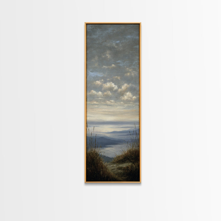 Dramatic Cloudscape over a Distant Valley Canvas Print, Above Sofa Art, Boho Wall Art, Living Room Decor, Watercolor Art, ASA-1x3-41