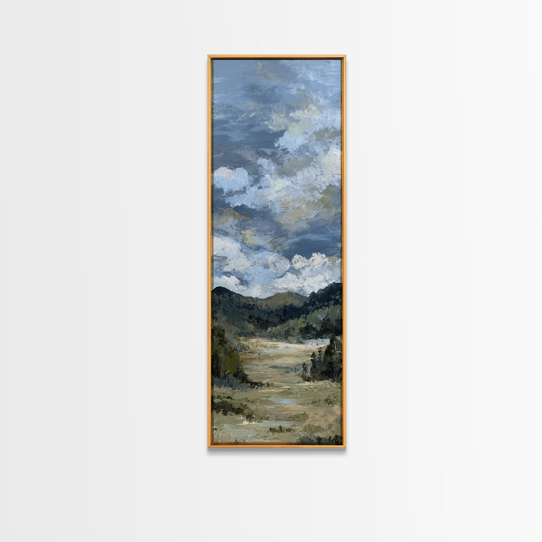 Wide Olive and Beige Meadow Panorama Framed Canvas Print, Above Sofa Art, Coastal Wall Art, Living Room Decor, Statement, ASA-1x3-46