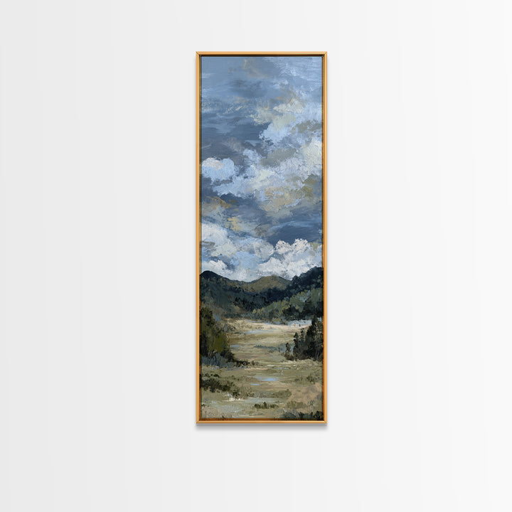 Wide Olive and Beige Meadow Panorama Framed Canvas Print, Above Sofa Art, Coastal Wall Art, Living Room Decor, Statement, ASA-1x3-46
