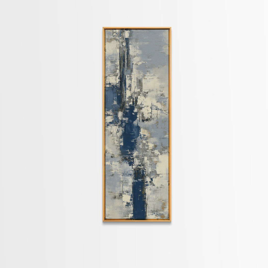 Bold Navy and Ivory Abstract Brushwork Framed Canvas Print, Above Sofa Art, Bedroom Wall Art, Living Room Decor, Abstract Art, ASA-1x3-54