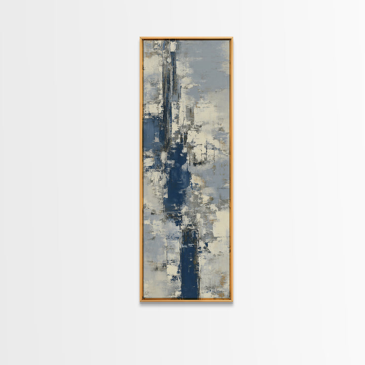 Bold Navy and Ivory Abstract Brushwork Framed Canvas Print, Above Sofa Art, Bedroom Wall Art, Living Room Decor, Abstract Art, ASA-1x3-54