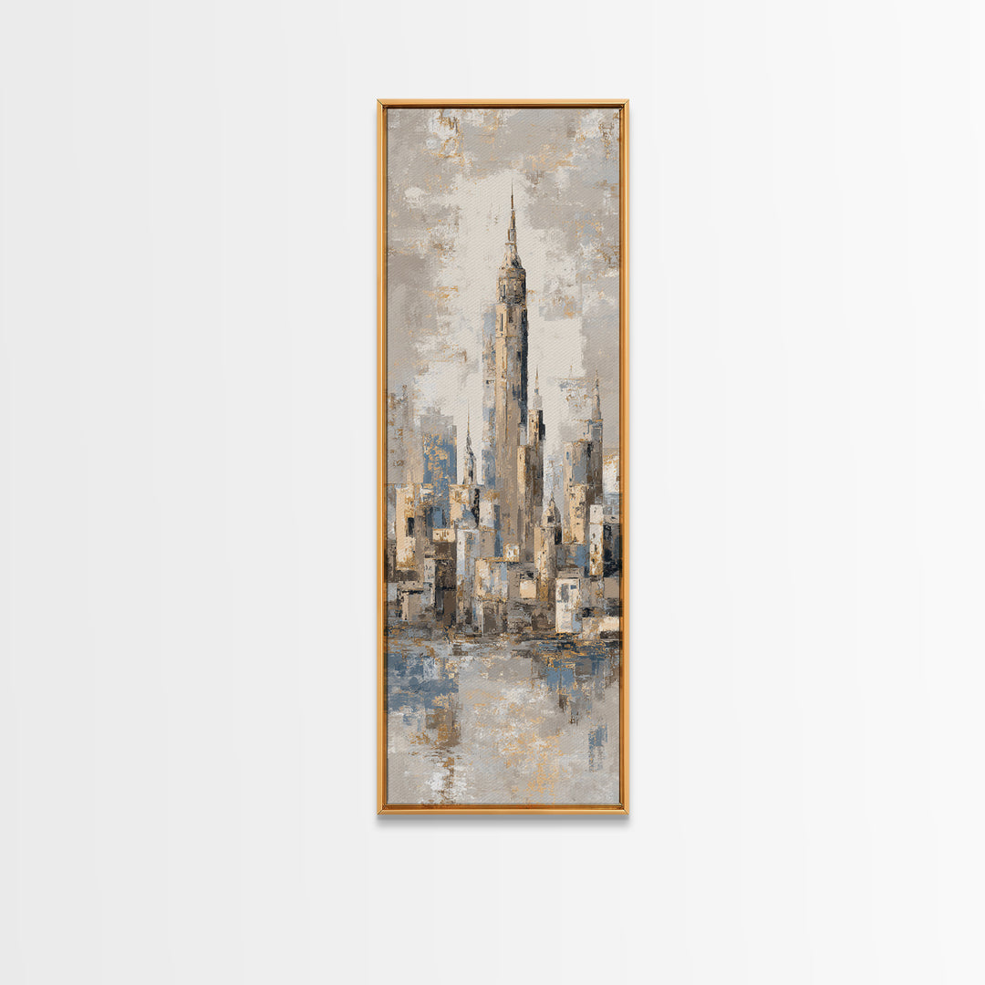 Quiet City Skyline Reduced to Elegant Shapes Canvas Print, Above Sofa Art, 3 Piece Wall Art, Living Room Decor, Statement, ASA-1x3-58