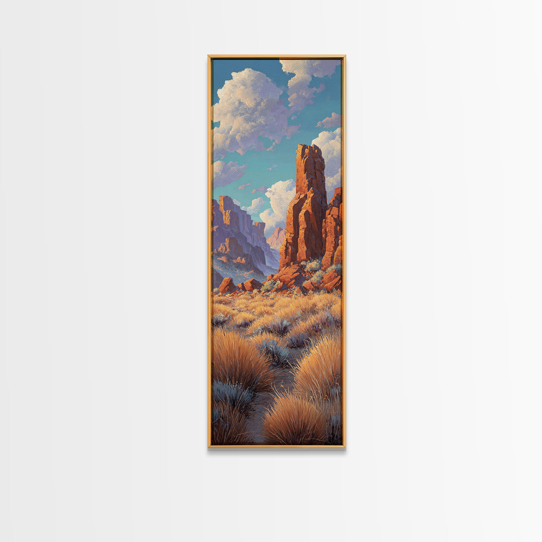 Desert Mesa Panorama Framed Canvas Print, Above Sofa Art, Framed Wall Art, Living Room Decor, Oil Painting, Statement, ASA-1x3-80