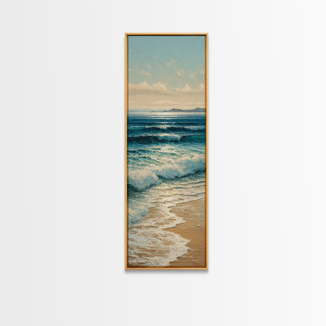 Moody Seascape at Twilight Framed Canvas Print, Above Sofa Art, Living Room Decor, Abstract Art, Statement 396, Set of Prints, ASA-1x3-96