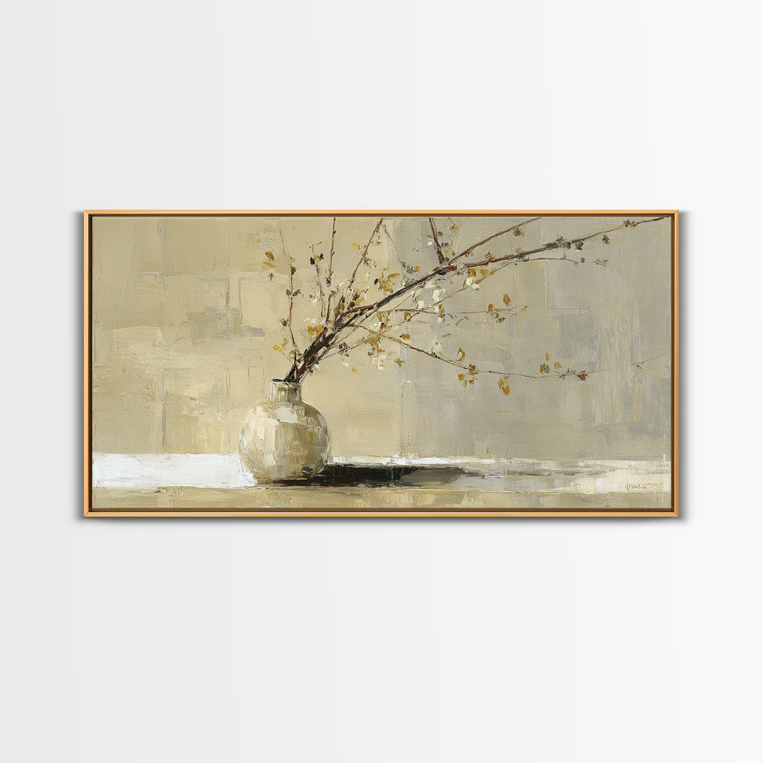 Large Neutral Still Life Framed Canvas Print, Above Sofa Art, Fine Art Print, Living Room Decor, Watercolor Art, Statement, ASA-2x1-10