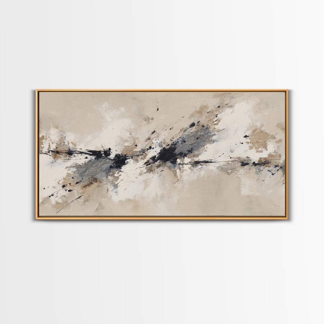 Minimal Black Ink Composition Framed Canvas Print, Above Sofa Art, 3 Piece Wall Art, Living Room Decor, Fine Art, Statement, ASA-2x1-100
