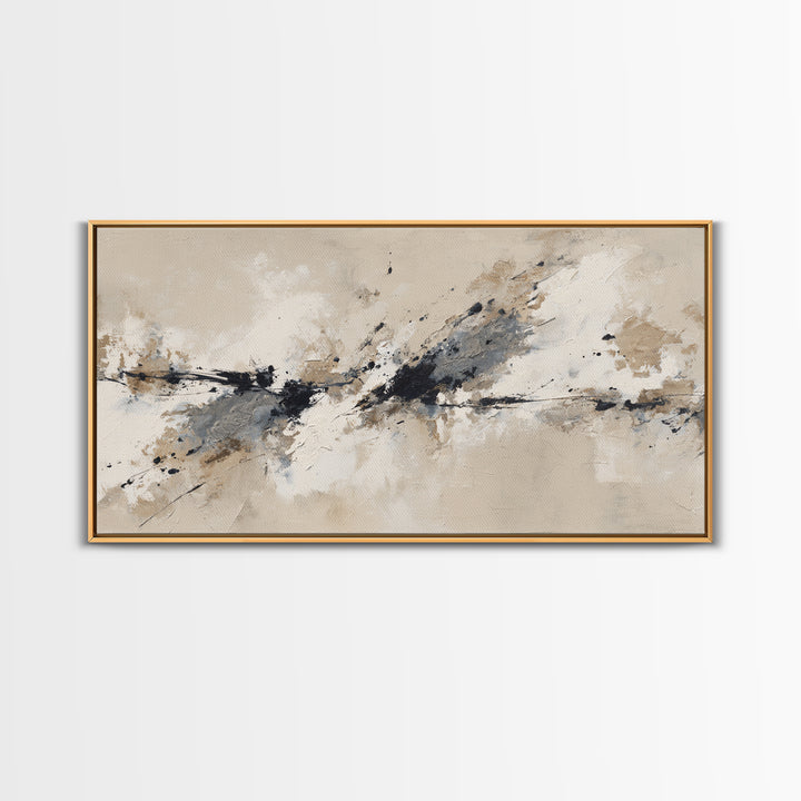 Minimal Black Ink Composition Framed Canvas Print, Above Sofa Art, 3 Piece Wall Art, Living Room Decor, Fine Art, Statement, ASA-2x1-100
