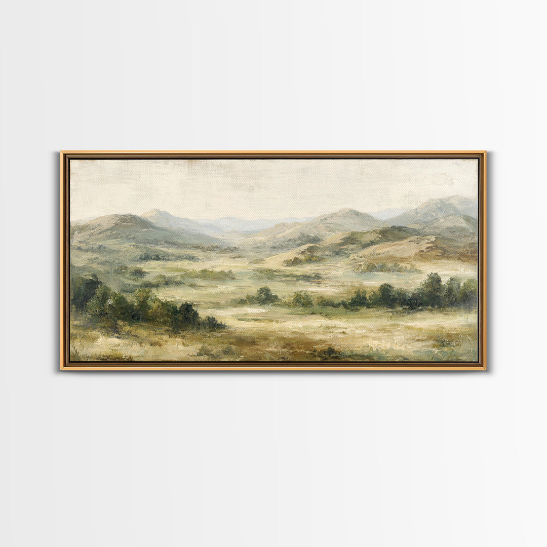 Sunlit Rolling Hills Framed Canvas Print, Above Sofa Art, Boho Decor, Living Room Decor, Fine Art, Statement, Large Wall Art, ASA-2x1-13