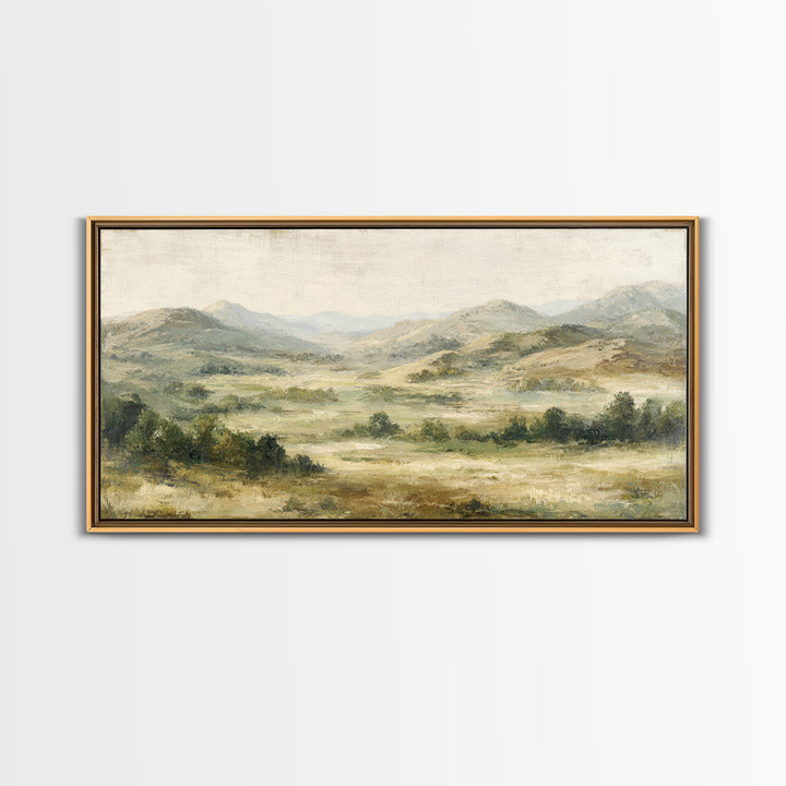 Sunlit Rolling Hills Framed Canvas Print, Above Sofa Art, Boho Decor, Living Room Decor, Fine Art, Statement, Large Wall Art, ASA-2x1-13