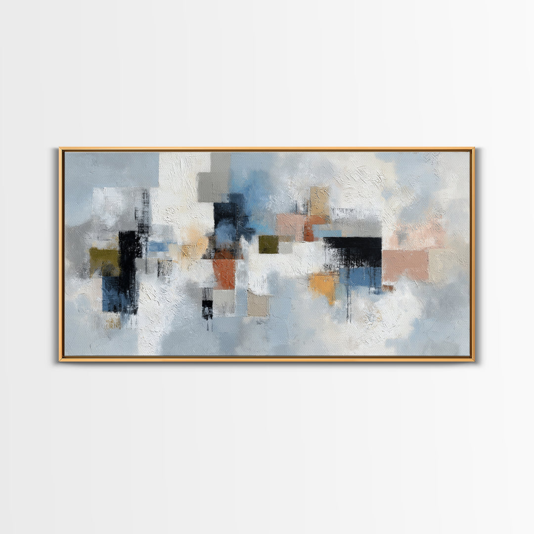Bold Navy and Ivory Abstract Brushwork Canvas Print, Above Sofa Art, Botanical Wall Art, Living Room Decor, Statement, ASA-2x1-14