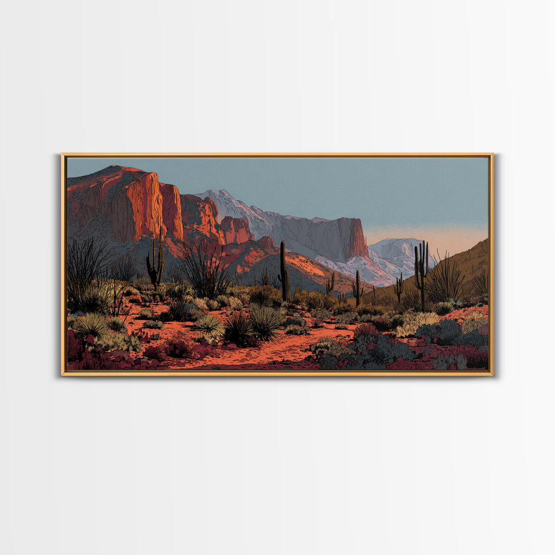 Desert Mesa Panorama Framed Canvas Print, Above Sofa Art, Modern Decor, Living Room Decor, Fine Art, Statement, Home Decor, ASA-2x1-16