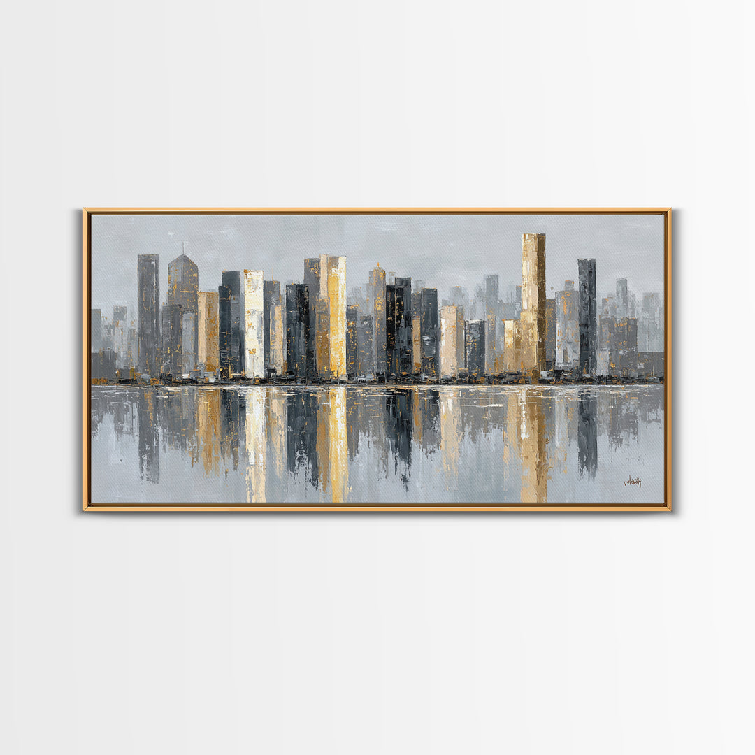 Quiet City Skyline Reduced to Elegant Shapes Canvas Print, Above Sofa Art, Gallery Decor, Living Room Decor, Statement, ASA-2x1-18
