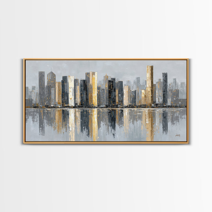 Quiet City Skyline Reduced to Elegant Shapes Canvas Print, Above Sofa Art, Gallery Decor, Living Room Decor, Statement, ASA-2x1-18