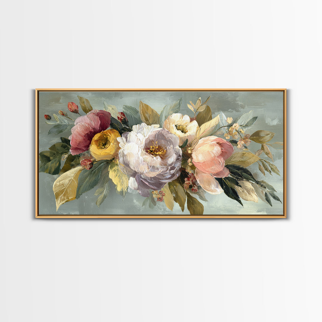 Large Expressive Floral Bouquet Canvas Print, Above Sofa Art, Neutral Decor, Living Room Decor, Fine Art, Statement, Wall Art, ASA-2x1-2