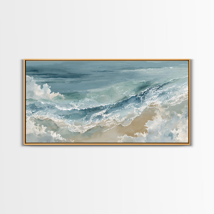 Panoramic Coastal Shoreline from an Aerial View Canvas Print, Above Sofa Art, Mid Century Modern, Living Room Decor, Statement, ASA-2x1-23