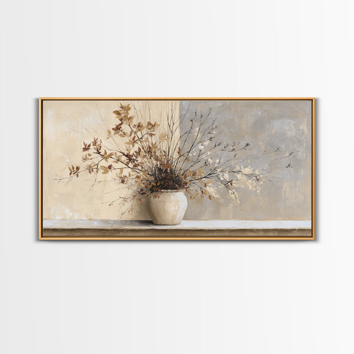 Large Neutral Still Life Framed Canvas Print, Above Sofa Art, Fine Art Print, Living Room Decor, Watercolor Art, Statement, ASA-2x1-34