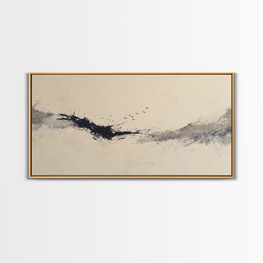 Minimal Black Ink Composition Canvas Print, Above Sofa Art, Boho Decor, Living Room Decor, Fine Art, Statement, Large Wall Art, ASA-2x1-4