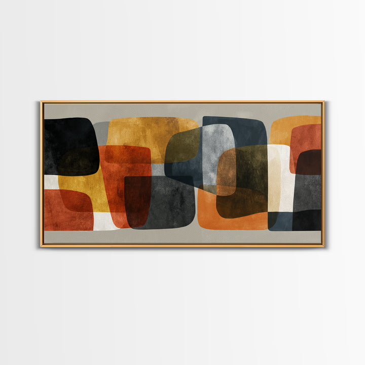 Bold Mid Century Geometric Forms Canvas Print, Above Sofa Art, Printable Wall Art, Living Room Decor, Abstract Art, Statement, ASA-2x1-48