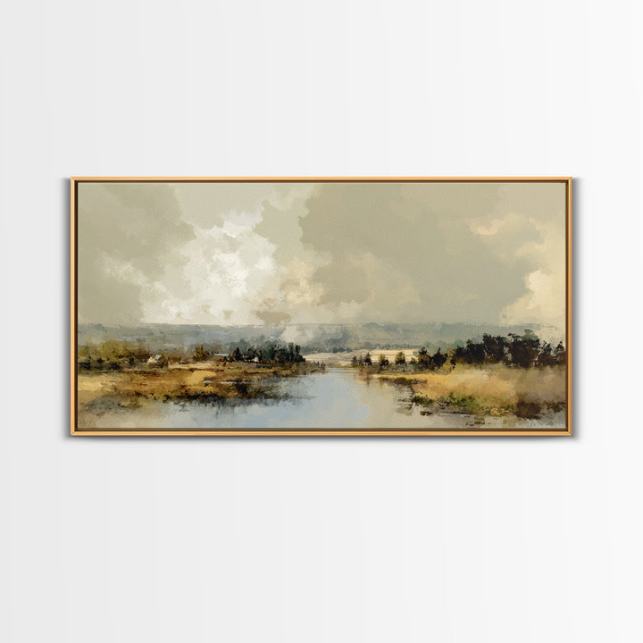 Wide Olive and Beige Meadow Panorama Canvas Print, Above Sofa Art, Art Print, Living Room Decor, Fine Art, Statement, ASA-2x1-54