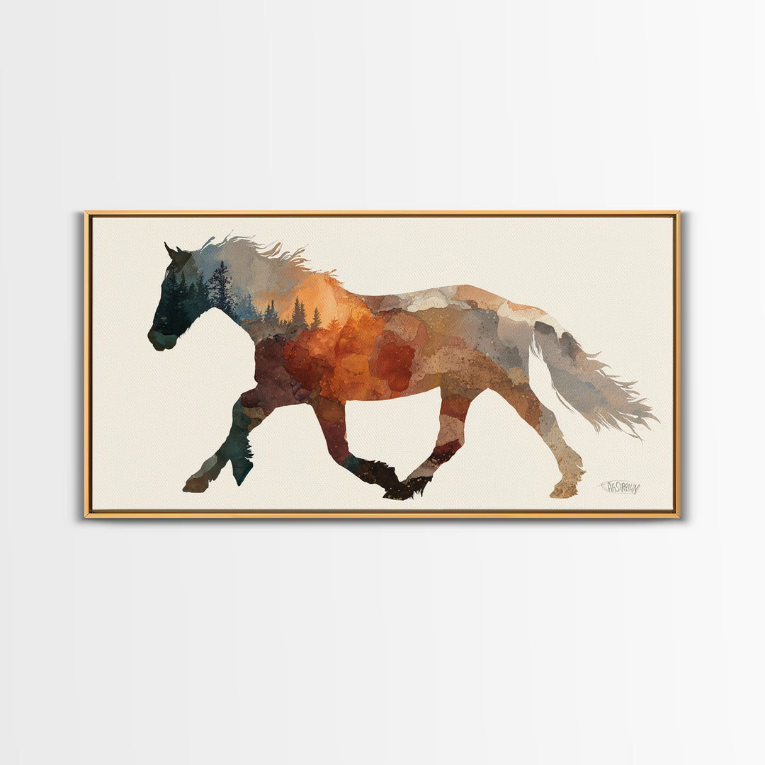 Statement Horse Silhouette Canvas Print, Above Sofa Art, Textured Painting, Living Room Decor, Statement, Abstract Wall Art, ASA-2x1-57