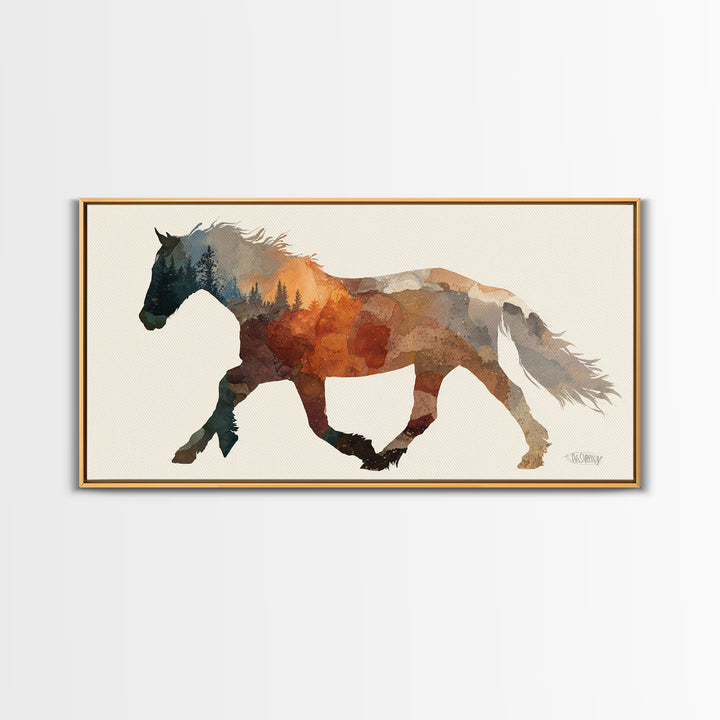 Statement Horse Silhouette Canvas Print, Above Sofa Art, Textured Painting, Living Room Decor, Statement, Abstract Wall Art, ASA-2x1-57