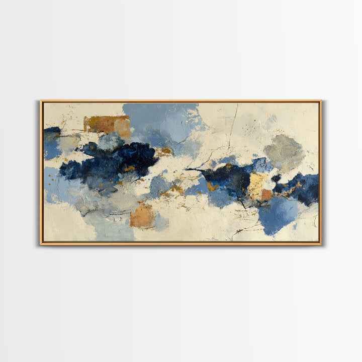 Bold Navy and Ivory Abstract Brushwork Canvas Print, Above Sofa Art, Statement Artwork, Living Room Decor, Abstract Art, ASA-2x1-62