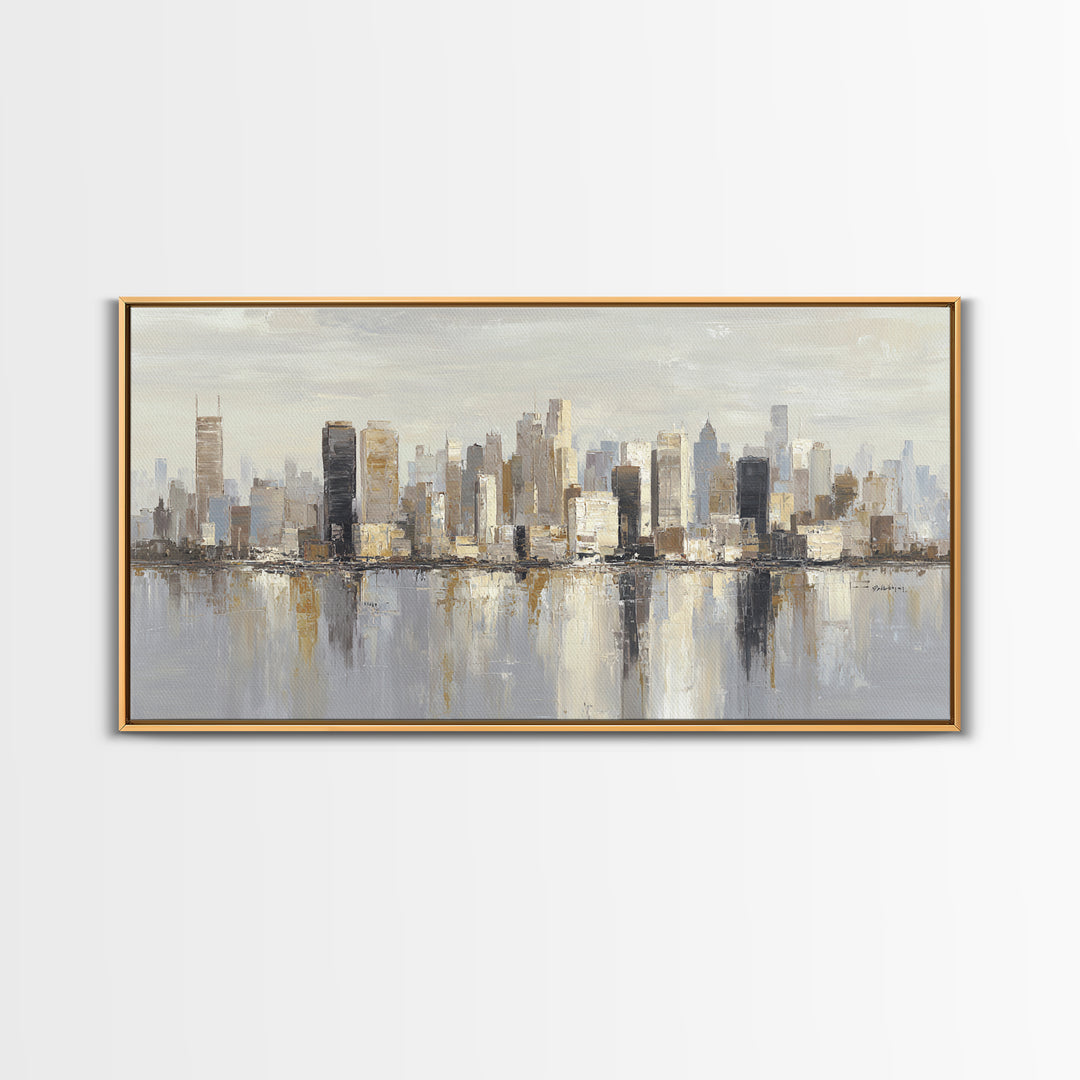 Quiet City Skyline Reduced to Elegant Shapes Canvas Print, Above Sofa Art, Boho Decor, Living Room Decor, Abstract Art, ASA-2x1-66
