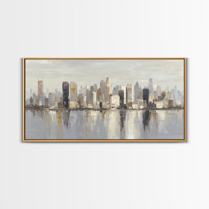 Quiet City Skyline Reduced to Elegant Shapes Canvas Print, Above Sofa Art, Boho Decor, Living Room Decor, Abstract Art, ASA-2x1-66